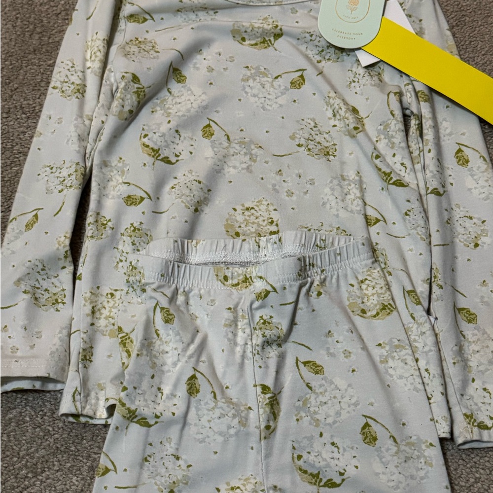Sweet Honey Floral Kids Pajamas in White and Green